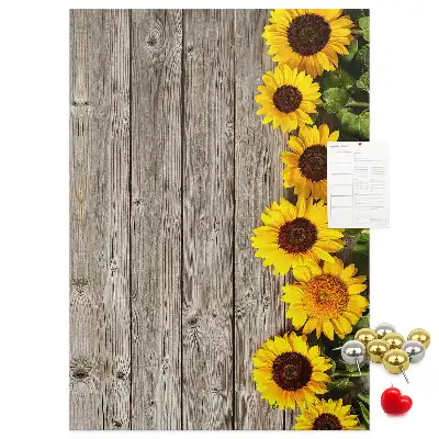 Pinnwand aus Kork mit Sonnenblumen-Motiv auf Holzoptik