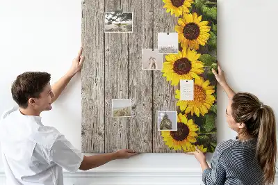 Pinnwand aus Kork mit Sonnenblumen-Motiv auf Holzoptik