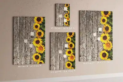 Pinnwand aus Kork mit Sonnenblumen-Motiv auf Holzoptik
