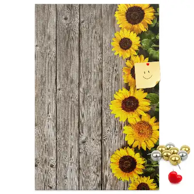 Pinnwand aus Kork mit Sonnenblumen-Motiv auf Holzoptik