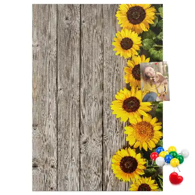 Pinnwand aus Kork mit Sonnenblumen-Motiv auf Holzoptik