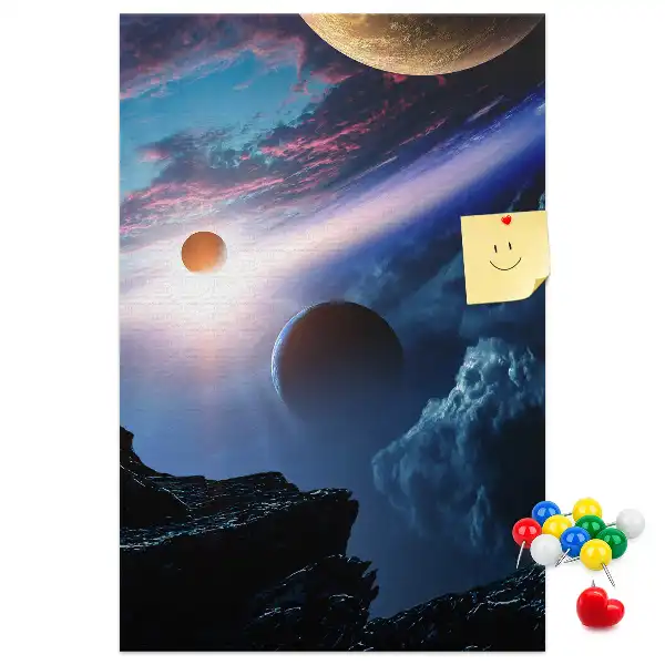 Kork-Pinnwand mit Universum- und Galaxie-Motiv