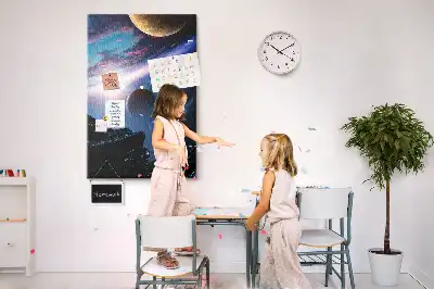 Kork-Pinnwand mit Universum- und Galaxie-Motiv