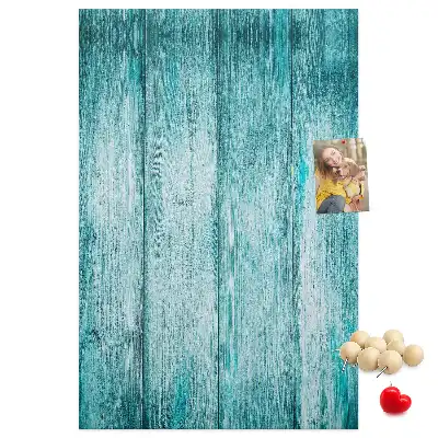 Blaue Kork-Pinnwand aus Holz