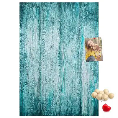 Blaue Kork-Pinnwand aus Holz