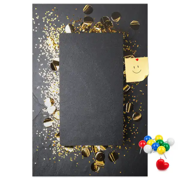 Korktafel mit goldenem Konfetti-Motiv