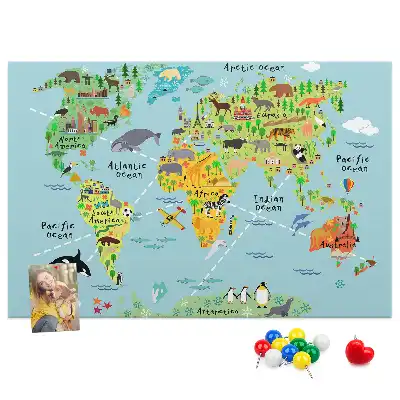 Pinnwand Kontinente mit der Fauna des Globus