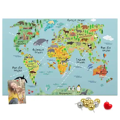Pinnwand Kontinente mit der Fauna des Globus