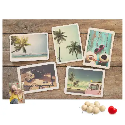 Bedruckte Korkplatte mit Polaroid-Fotos