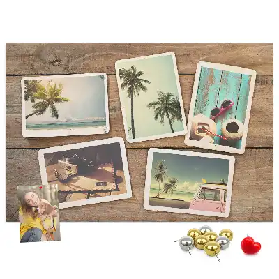 Bedruckte Korkplatte mit Polaroid-Fotos