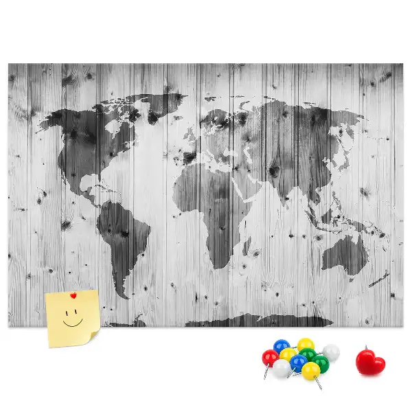 Bilder-Korktafel Weltkarte auf Holz