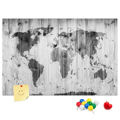 Bilder-Korktafel Weltkarte auf Holz