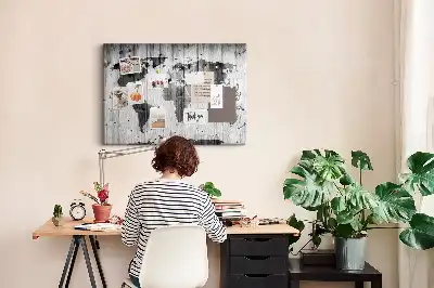 Bilder-Korktafel Weltkarte auf Holz