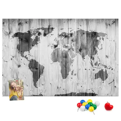 Bilder-Korktafel Weltkarte auf Holz