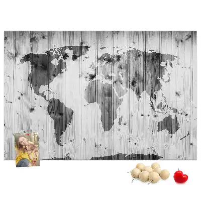 Bilder-Korktafel Weltkarte auf Holz