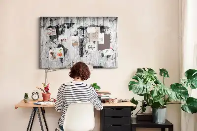 Bilder-Korktafel Weltkarte auf Holz