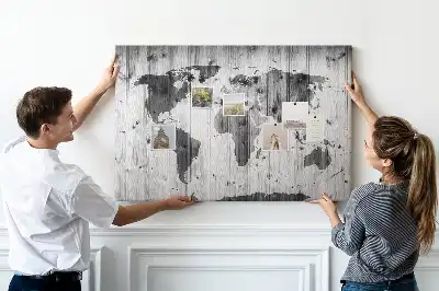 Bilder-Korktafel Weltkarte auf Holz