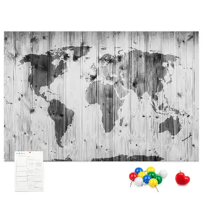 Bilder-Korktafel Weltkarte auf Holz
