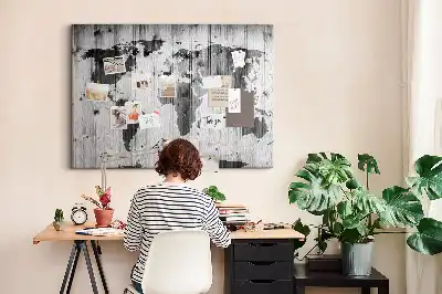 Bilder-Korktafel Weltkarte auf Holz