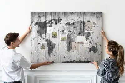 Bilder-Korktafel Weltkarte auf Holz
