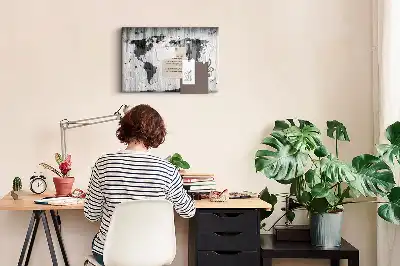Bilder-Korktafel Weltkarte auf Holz