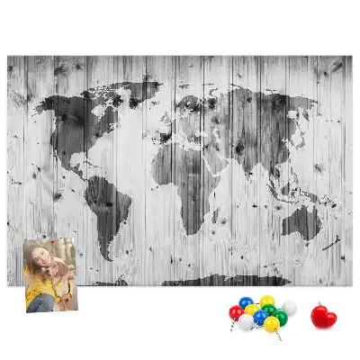 Bilder-Korktafel Weltkarte auf Holz