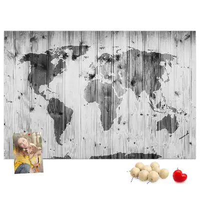 Bilder-Korktafel Weltkarte auf Holz
