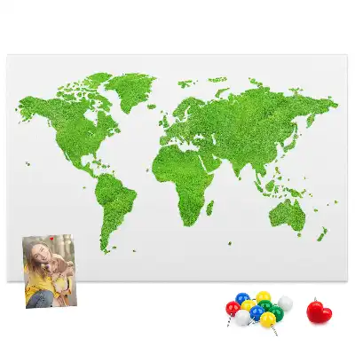 Korkpinnwand mit Weltkarten Motiv in Grasoptik