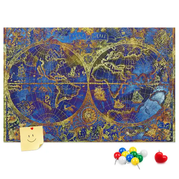 Bilder-Korktafel mit Atlaskarte