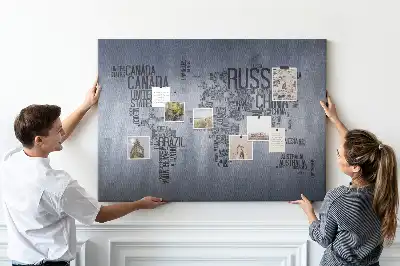 Kork-Pinnwand Weltkarte aus Buchstaben