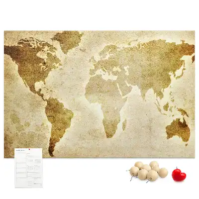 Historische Korktafel mit Weltkarten-Motiv im Retro-Stil