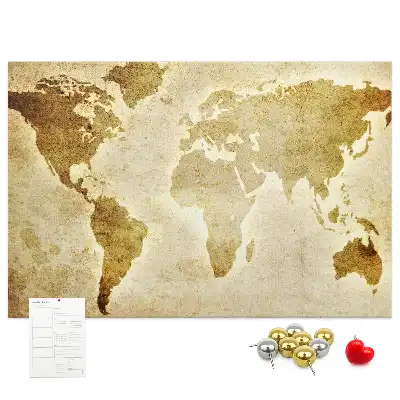 Historische Korktafel mit Weltkarten-Motiv im Retro-Stil