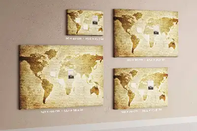 Historische Korktafel mit Weltkarten-Motiv im Retro-Stil