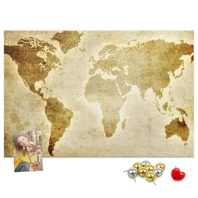 Historische Korktafel mit Weltkarten-Motiv im Retro-Stil