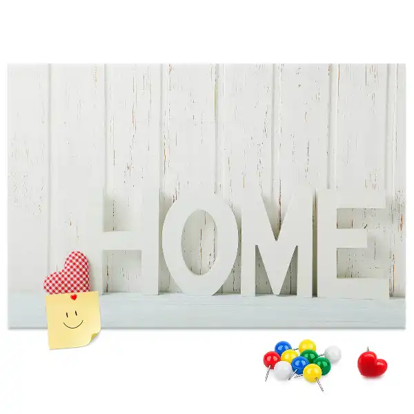 Bilder-Korktafel mit Typografie Home für die Wohnzimmerwand