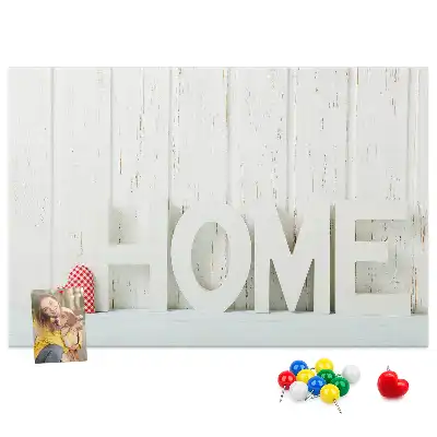 Bilder-Korktafel mit Typografie Home für die Wohnzimmerwand