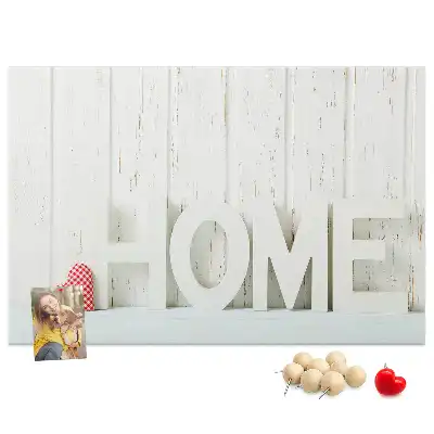 Bilder-Korktafel mit Typografie Home für die Wohnzimmerwand