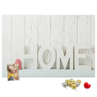 Bilder-Korktafel mit Typografie Home für die Wohnzimmerwand