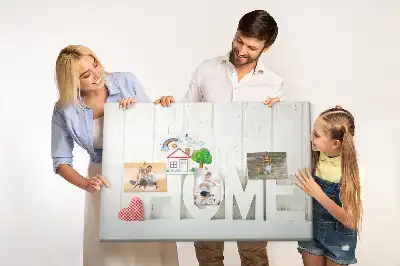 Bilder-Korktafel mit Typografie Home für die Wohnzimmerwand