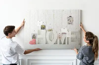 Bilder-Korktafel mit Typografie Home für die Wohnzimmerwand