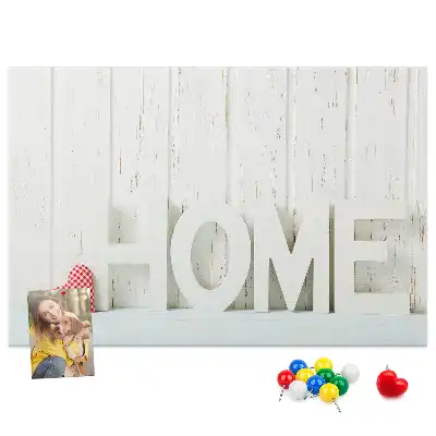 Bilder-Korktafel mit Typografie Home für die Wohnzimmerwand