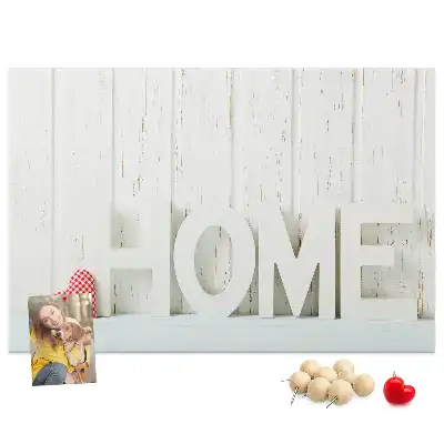Bilder-Korktafel mit Typografie Home für die Wohnzimmerwand