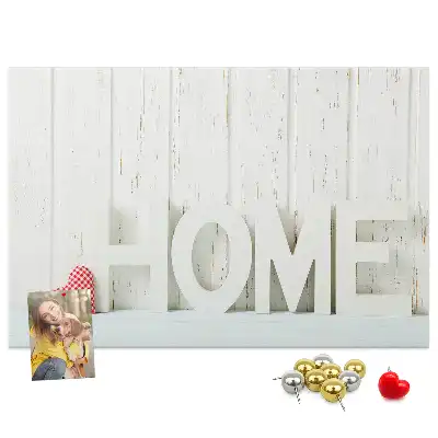 Bilder-Korktafel mit Typografie Home für die Wohnzimmerwand