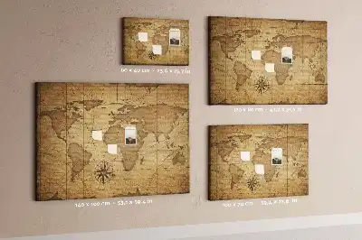 Bedruckte Weltkarte auf Korkplatte im Vintage-Stil
