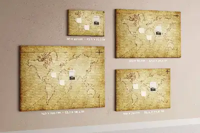 Bedruckte Korkplatte Gealterte Weltkarte für die Wand