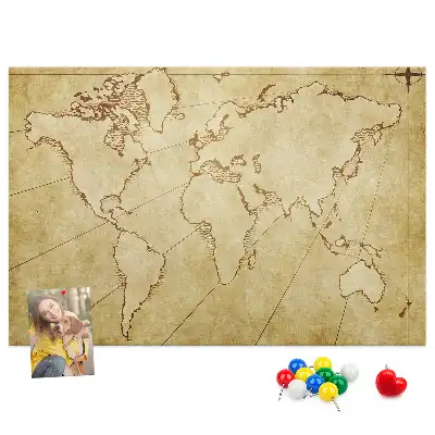 Bedruckte Korkplatte Gealterte Weltkarte für die Wand