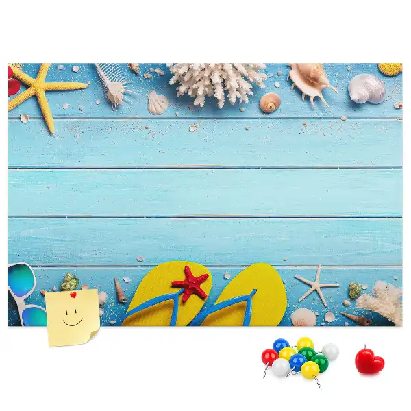 Bilder-Korktafel mit Muschel- und Strandmotiven