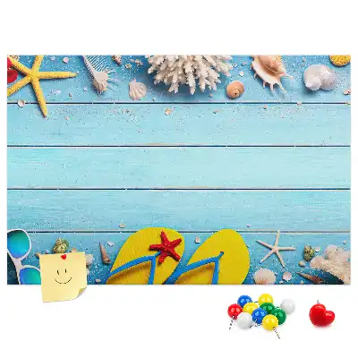 Bilder-Korktafel mit Muschel- und Strandmotiven