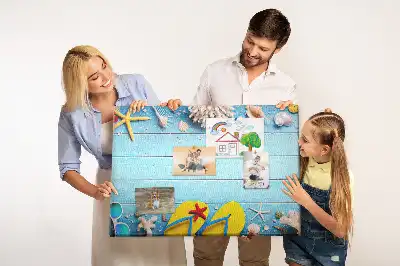 Bilder-Korktafel mit Muschel- und Strandmotiven
