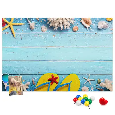 Bilder-Korktafel mit Muschel- und Strandmotiven